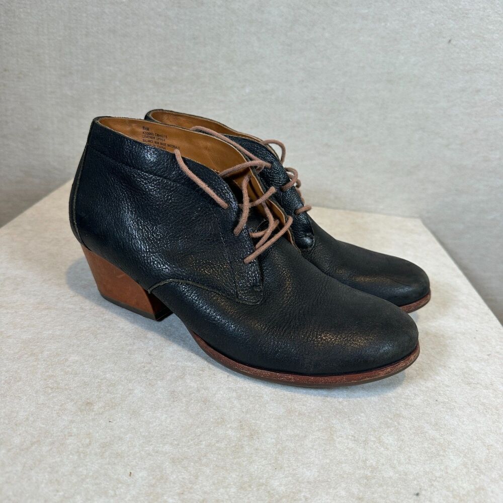 Kork-Ease Helene Black Leather Lace Up Ankle Boots Womens 8.5 M